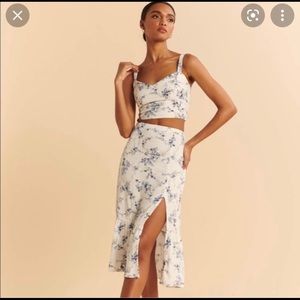 Abercrombie white and blue floral matching set midi skirt and crop top sz S